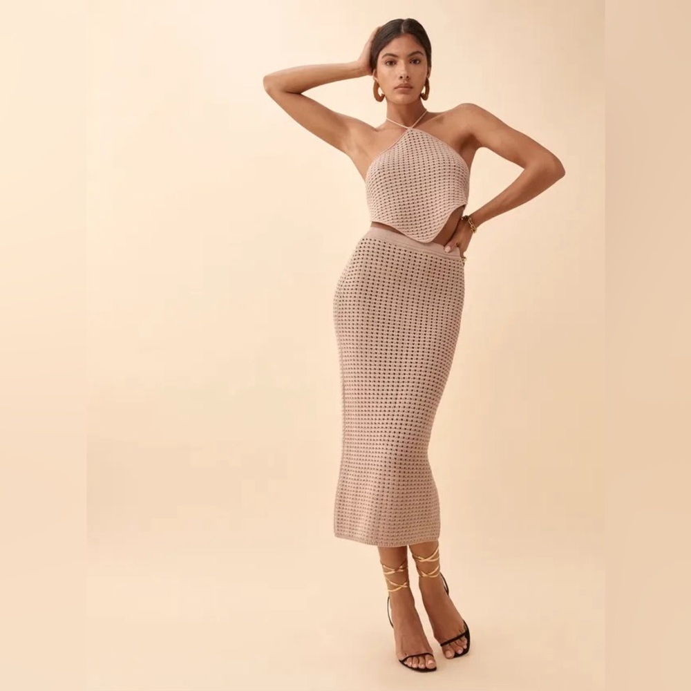 Reformation Circa Open Knit Two Piece in Sand Size Medium